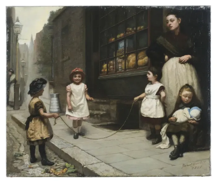 Framed Print : Street scene with children skipping Framed Print : Street scene with children skipping