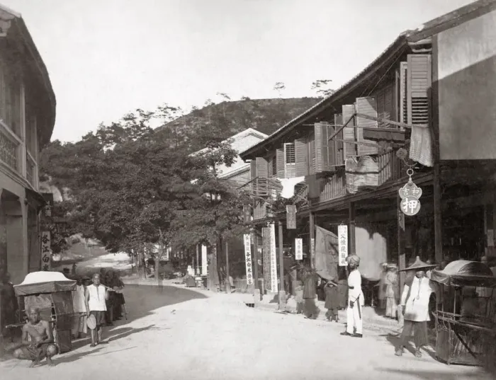 Framed Print : Street scene, Chinese quarter, Hong Kong c. 1870 Framed Print : Street scene, Chinese quarter, Hong Kong c. 1870