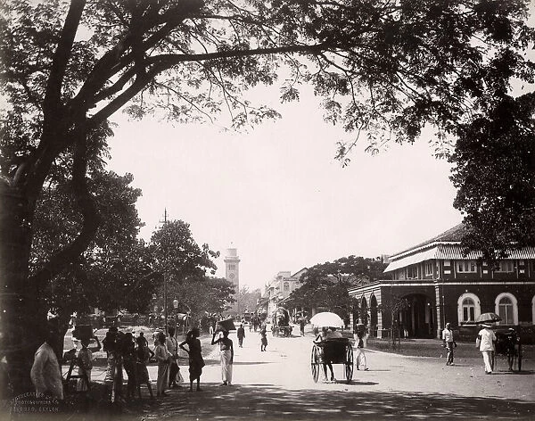 Street scene, clock tower, Colombo, Ceylon, Sri Lanka