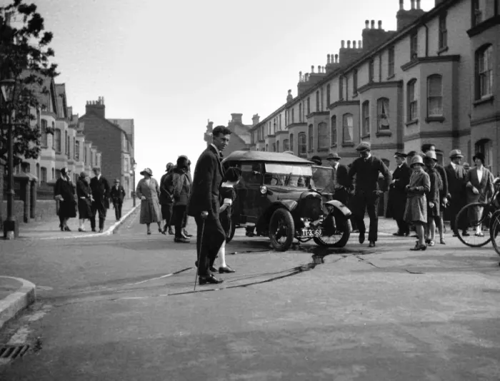 Framed Print : Street scene with damaged car Framed Print : Street scene with damaged car