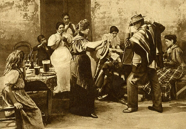 Street scene with dancers, Chile, South America