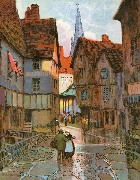 A street scene of a French medieval town