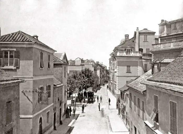 Framed Print : Street scene, Gibraltar, circa 1880s. Date: circa 1880s Framed Print : Street scene, Gibraltar, circa 1880s. Date: circa 1880s