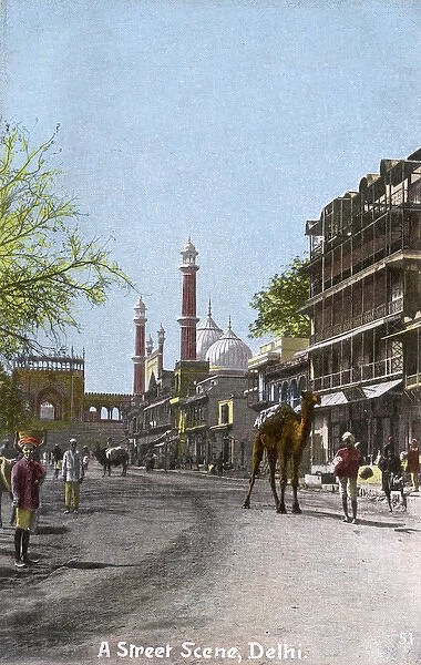 Street scene with Jama Masjid mosque, Delhi, India