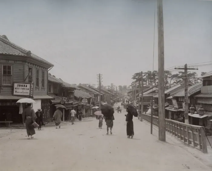 Framed Print : Street scene in Japan, showing a foreign wine shop Framed Print : Street scene in Japan, showing a foreign wine shop