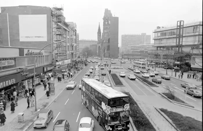 Framed Print : Street scene with Memorial Church, West Berlin, Germany