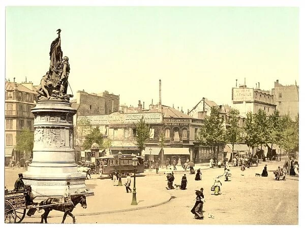 Street scene and monument, in the Place Clichy, Paris, Franc