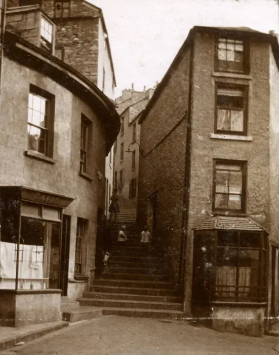 Framed Print : Street scene with narrow steps between buildings Framed Print : Street scene with narrow steps between buildings