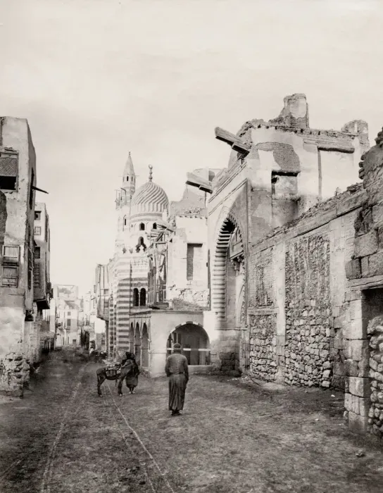 Framed Print : Street scene in Old Cairo with mosque and minarets Framed Print : Street scene in Old Cairo with mosque and minarets