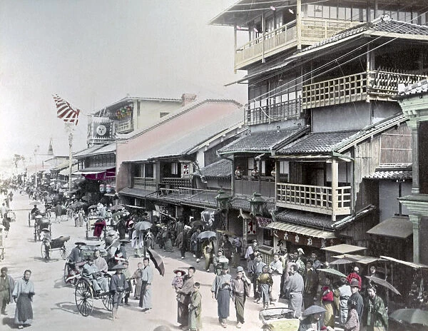 Street scene in Osaka, Japan, circa 1880s. Date: circa 1880s