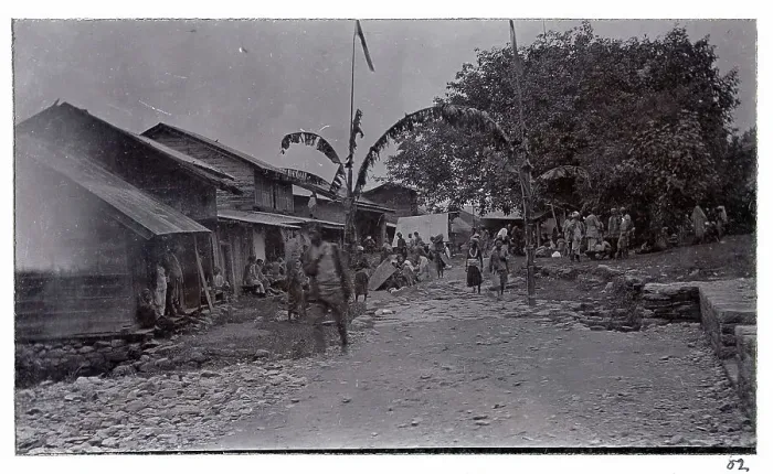 Framed Print : Street scene in Rhenock, Sikkim, India, from a fascinating album which reveals new details on a little-known campaign in which a British military force brushed aside Tibetan defences to capture Lhasa, in 1904 Framed Print : Street scene in Rhenock, Sikkim, India, from a fascinating album which reveals new details on a little-known campaign in which a British military force brushed aside Tibetan defences to capture Lhasa, in 1904
