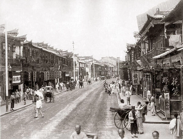Street scene, Shanghai, China, circa 1880s. Date: circa 1880s