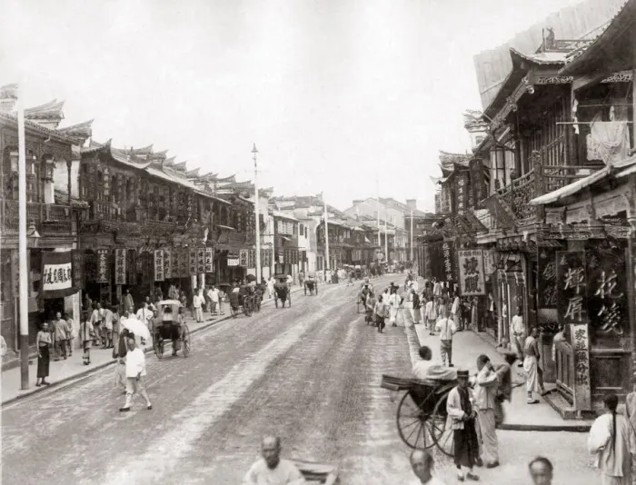 Framed Print : Street scene, Shanghai, China, circa 1880s. Date: circa 1880s Framed Print : Street scene, Shanghai, China, circa 1880s. Date: circa 1880s