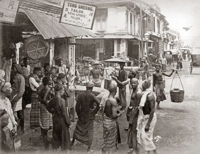 Framed Print : Street scene, Singapore, circa 1880s. Date: circa 1880s Framed Print : Street scene, Singapore, circa 1880s. Date: circa 1880s