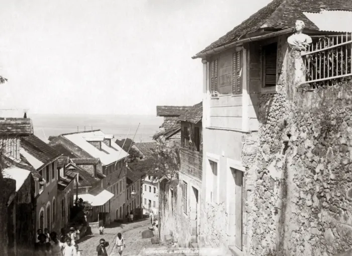 Framed Print : Street scene, St Pierre Martinique, West Indies, circa 1900 Framed Print : Street scene, St Pierre Martinique, West Indies, circa 1900