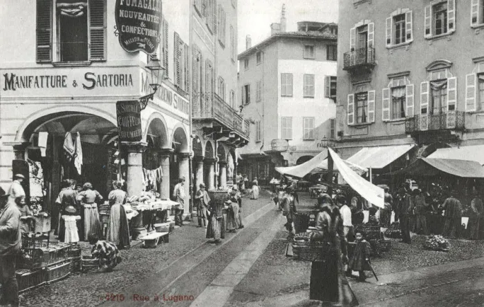 Framed Print : Street scene and street markets - Lugano, Switzerland Framed Print : Street scene and street markets - Lugano, Switzerland