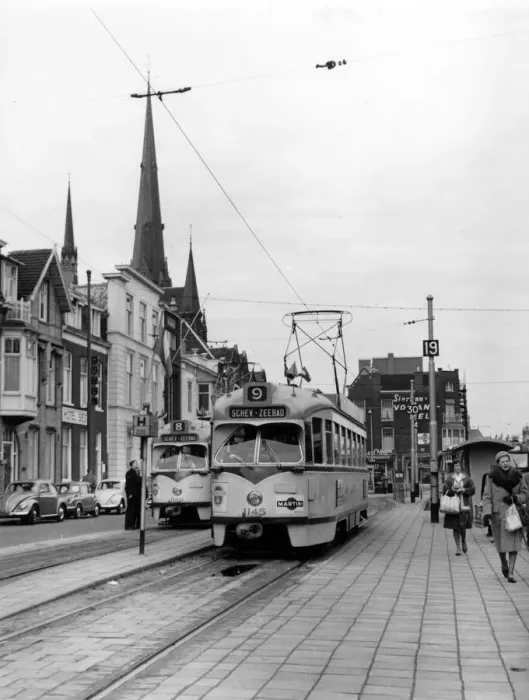 Framed Print : Street scene with trams, The Hague, Netherlands