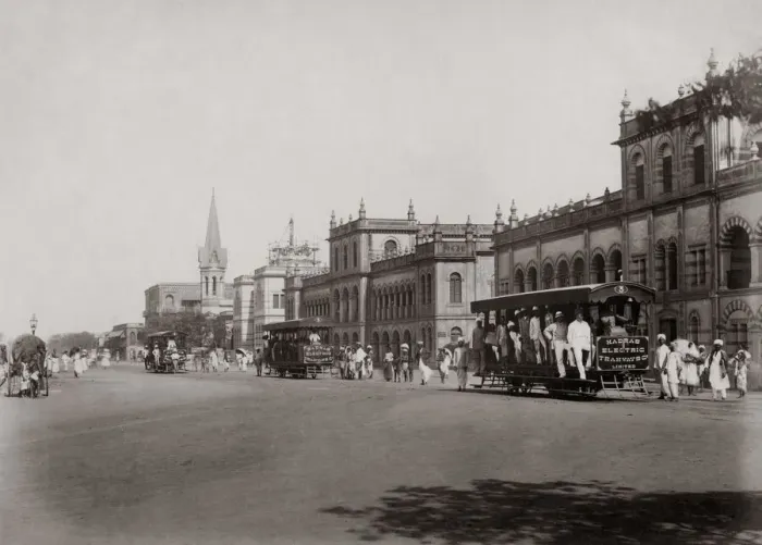 Framed Print : Street scene and trams, Madras (Chennai) India c. 1880 s Framed Print : Street scene and trams, Madras (Chennai) India c. 1880 s