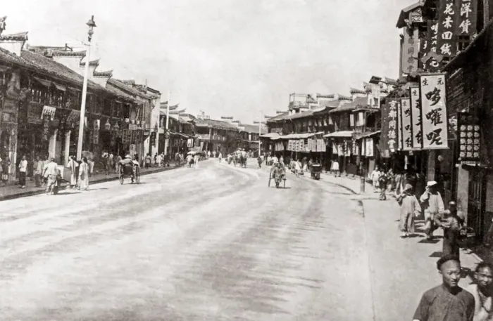 Framed Print : Street in Shanghai, China, circa 1890. Date: circa 1890 Framed Print : Street in Shanghai, China, circa 1890. Date: circa 1890