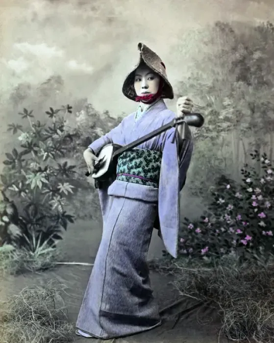 Framed Print : Street singer with shamisen, Japan Framed Print : Street singer with shamisen, Japan