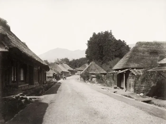 Framed Print : Street with thatched houses, Nikko, Japan