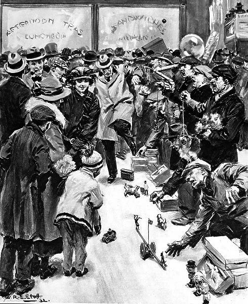 Street Toysellers and their wares, Strand, London, 1922