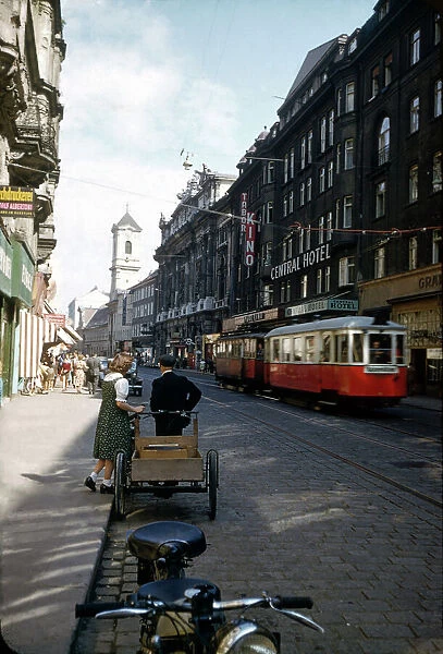 Street with tram in Vienna, Austria