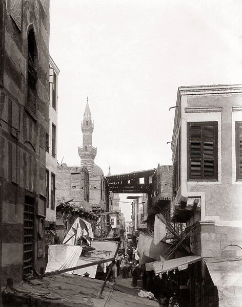 Street view Cairo with Minaret, Egypt, c. 1890