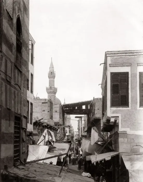 Framed Print : Street view Cairo with Minaret, Egypt, c. 1890 Framed Print : Street view Cairo with Minaret, Egypt, c. 1890