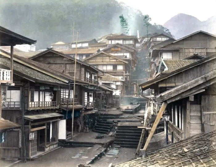 Framed Print : Street view, probably Enoshima, Japan, circa 1880s Framed Print : Street view, probably Enoshima, Japan, circa 1880s