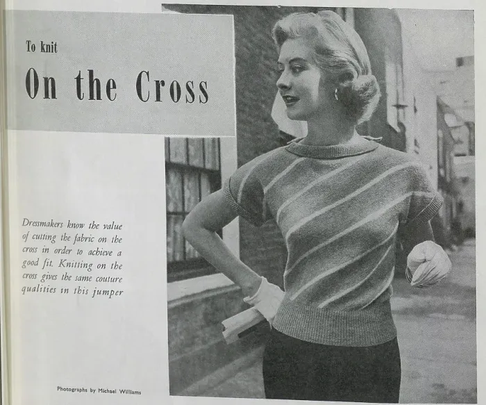 Framed Print : A striped jumper, knitted on the cross'. Date: 1954 Framed Print : A striped jumper, knitted on the cross'. Date: 1954