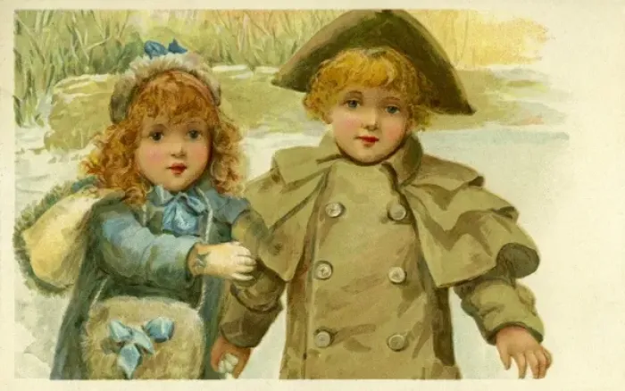 Framed Print : Stroefer. Boy & girl in snow. Harriet Bennett c. 1903. jpg Framed Print : Stroefer. Boy & girl in snow. Harriet Bennett c. 1903. jpg