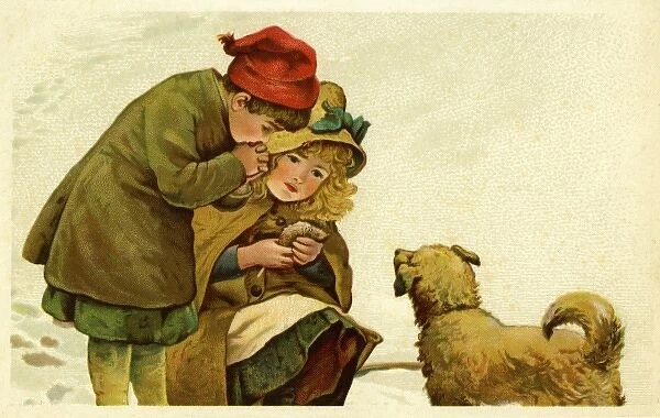 Stroefer. Children & dog in snow. Harriet Bennett. c. 1900. jpg