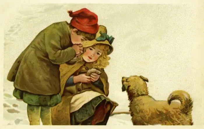 Framed Print : Stroefer. Children & dog in snow. Harriet Bennett. c. 1900. jpg Framed Print : Stroefer. Children & dog in snow. Harriet Bennett. c. 1900. jpg