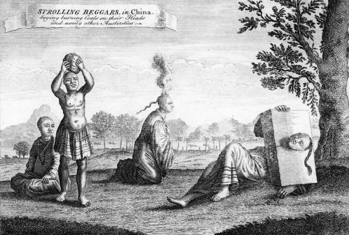 Framed Print : Strolling beggars in China with burning coals Framed Print : Strolling beggars in China with burning coals