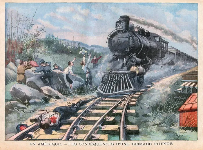 Framed Print : Stuart Pierson, a student at Kenyon College, Ohio, is tied to the rails in an initiation ceremony arranged without due observance of the timetable... Date: 1905 Framed Print : Stuart Pierson, a student at Kenyon College, Ohio, is tied to the rails in an initiation ceremony arranged without due observance of the timetable... Date: 1905