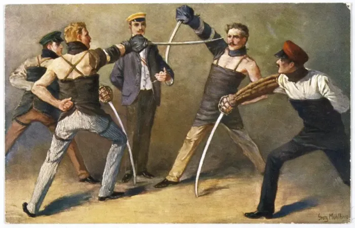 Framed Print : STUDENTS DUEL C1905 Framed Print : STUDENTS DUEL C1905
