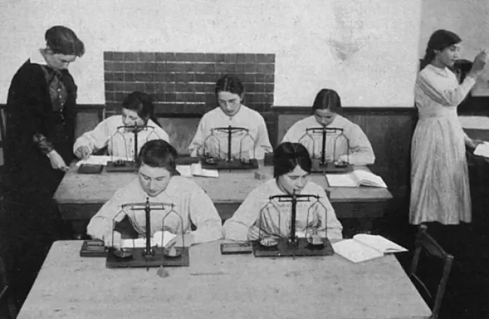 Framed Print : Students at a school for women chemists, WW1 Framed Print : Students at a school for women chemists, WW1