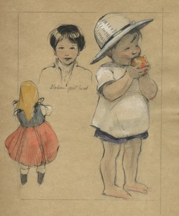 Framed Print : Three studies of children by Muriel Dawson Framed Print : Three studies of children by Muriel Dawson