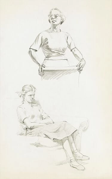 Studies of a lady and a seated girl