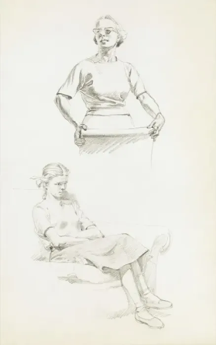 Framed Print : Studies of a lady and a seated girl Framed Print : Studies of a lady and a seated girl