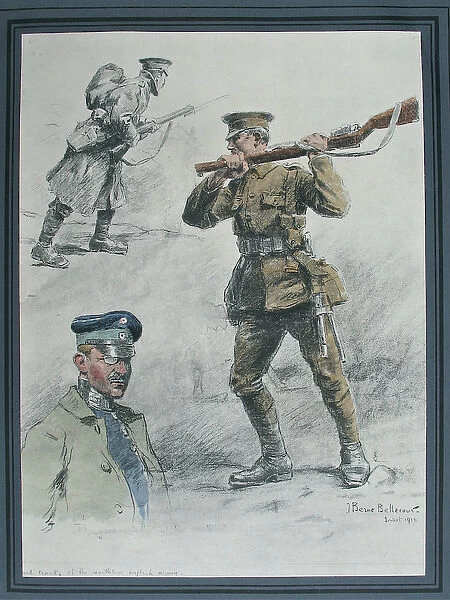 Studies of two Tommies and a captured German Officer
