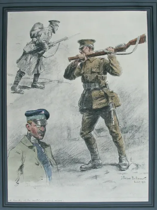 Framed Print : Studies of two Tommies and a captured German Officer Framed Print : Studies of two Tommies and a captured German Officer