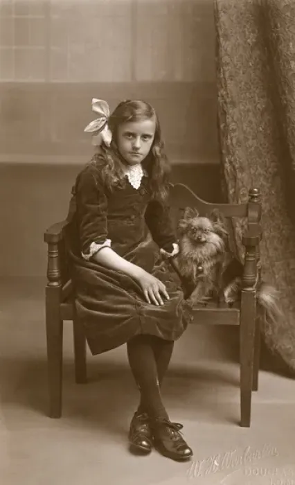 Framed Print : Studio portrait, girl with little dog Framed Print : Studio portrait, girl with little dog