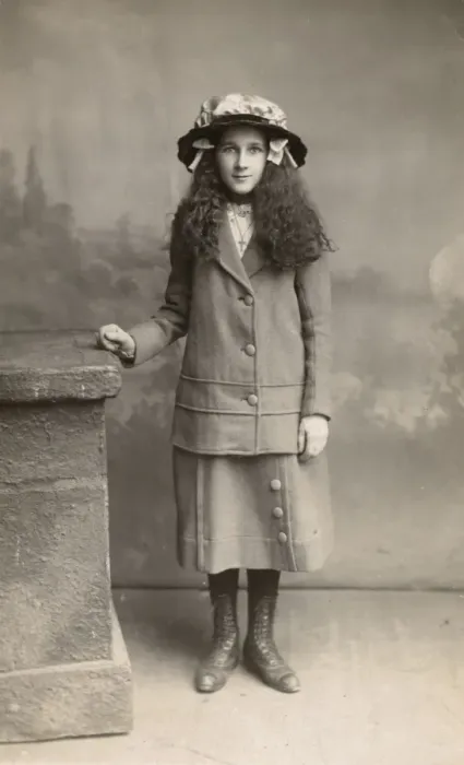 Framed Print : Studio portrait, girl in suit and hat Framed Print : Studio portrait, girl in suit and hat