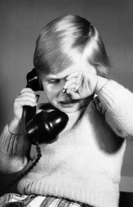 Framed Print : Studio portrait, little boy on the phone Framed Print : Studio portrait, little boy on the phone