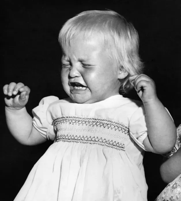 Framed Print : Studio portrait, little child crying Framed Print : Studio portrait, little child crying