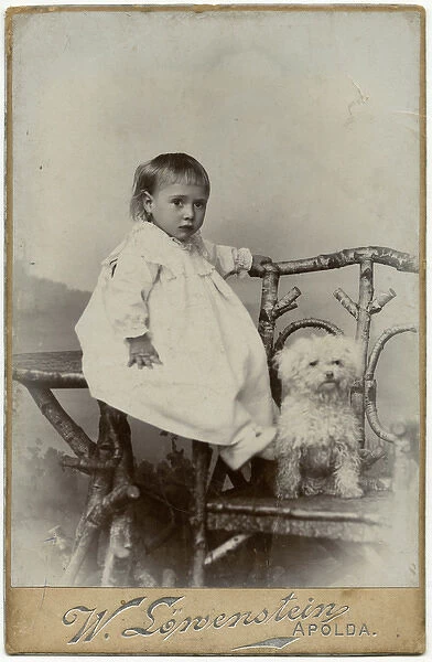Studio portrait, little child with dog