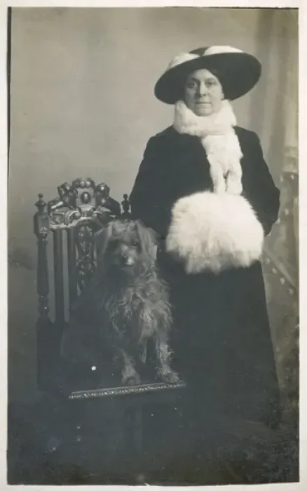 Framed Print : Studio portrait, woman with dog Framed Print : Studio portrait, woman with dog