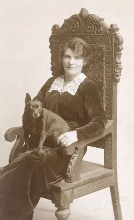 Framed Print : Studio portrait, woman with dog Framed Print : Studio portrait, woman with dog